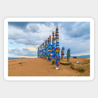 Pagan Buryat Pole Totems on Olkhon island, Lake Baikal, Siberia, Russia Sticker